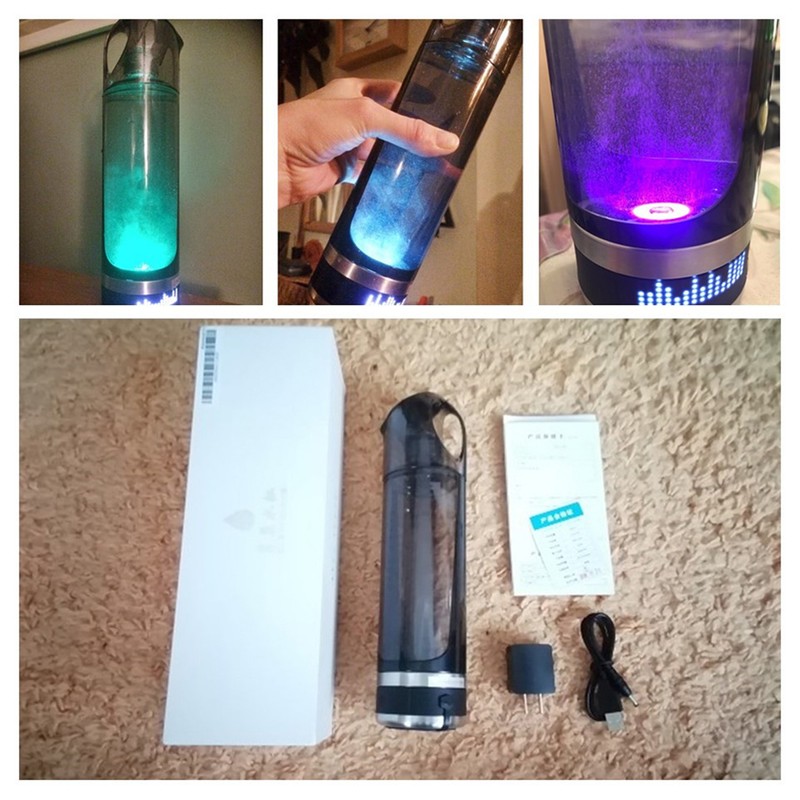 Portable 500ml Hydrogen Rich Water Bottle Alkaline Generator LED Healthy