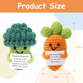 Belligern Positive Broccoli Crochet and Positive Carrot, Broccoli Toy, Emotional Support Broccoli, Positive Fruit and Vegetable Funny Crochet Doll Knitted with Positive Card for Colleagues, Friends