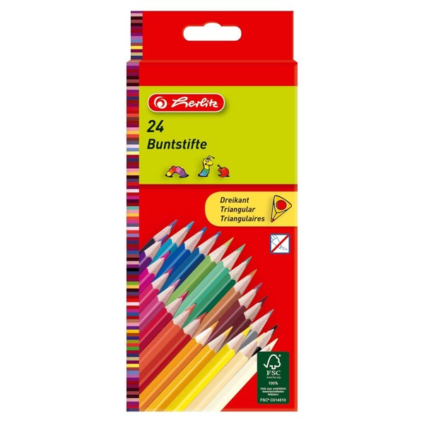 herlitz 10412039 Triangular Coloured Pencils Varnished Pack of 24