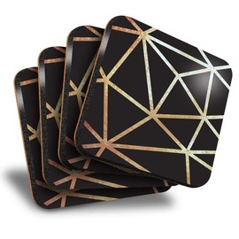 Destination Vinyl ltd Great Coasters (Set of 4) Square - Black & Gold Abstract Art Deco Drink Glossy Coasters/Tabletop Protection for Any Table Type #21228