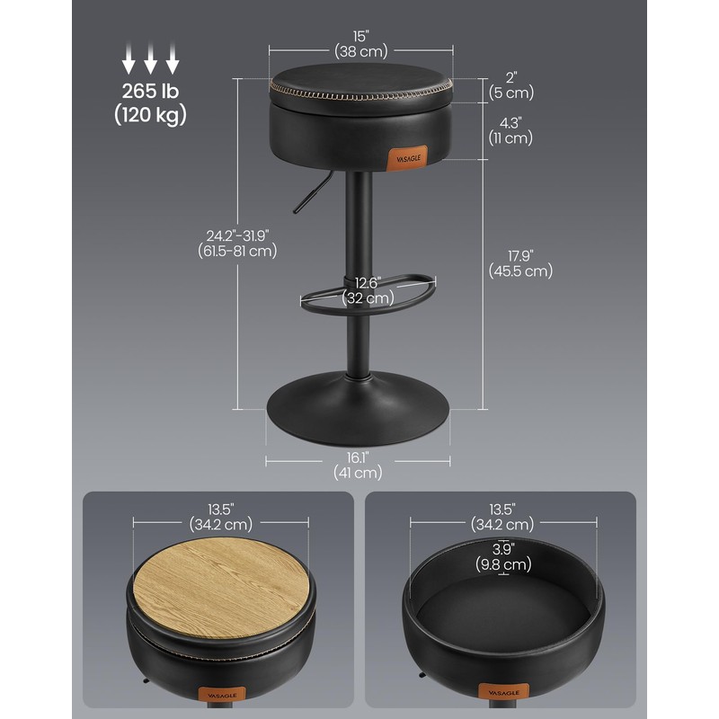 VASAGLE EKHO Collection - 360° Swivel Bar Stool, Height Adjustable