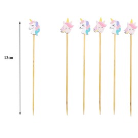 Catelves Unicorn Skewers Finger Food Children, Pack of 100 Unicorn Cocktail Skewers Toothpicks Wood, 13 cm Unicorn Wooden Skewers Cheese Skewers, Unicorn Fruit Skewers for Cocktail Decoration, Cupcake