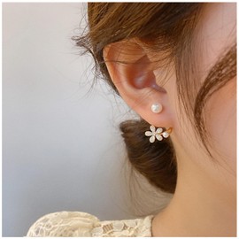 Yienate Boho Pearl Ear Cuff Wrap Earring Gold Crystal Flower Ear Jacket Earring Instruction Pearl Piercing Wrap Stud Earrings Rhinestone Flora Crawler Climbing Earrings Jewellery for Women and Girls