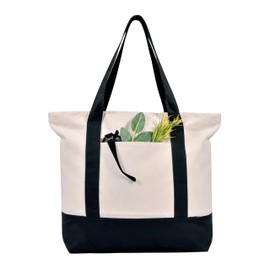 MINIMARG Heavy Duty 100% Cotton Canvas Tote Bag With Zip and external pocket, Suitable for Daily Grocery, Travel, Shopping, Events and Gifts, Sturdy Reusable Beach Tote Bag for Women