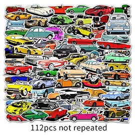 112 Pcs Car Racing Stickers Vinyl Sports Car Stickers for Laptop Skateboard Luggage Computer Water Bottle Bike Phone Bumper,Waterproof Stickers Decals for Kids Adults Teens