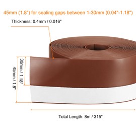 HARFINGTON Weather Stripping Door Seal 26.2ft x 45mm TPE Seal Strip for Door Draft Stopper Adhesive Tape Window House Shower Glass Gaps, Brown