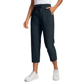 CRZ YOGA Lightweight Capri for Women 23" Cropped Casual Lounge Work Athletic Travel Pants with Pockets Quick Dry Summer True Navy X-Large