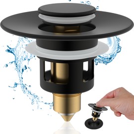 Hibbent All Metal Universal Bathroom Sink Stopper, for 1''~1.8'' Basin Pop Up Sink Drain Strainer, Upgraded Brass Bullet Core Push Type Sink Stopper, Anti Clogging Drain Filter, Matte Black
