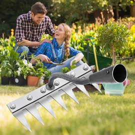 Weeding Rake for Gardening, Gardenia Iron Rakes for Backyard, Lawn, Small Farm, Rake with Sharp Metal Teeth，Heavy Duty Garden Tool for Weeding Without Handles (7 Tines)
