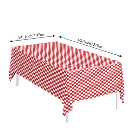 SietDESEO 2 Pack Red and White Checkered Tablecloth 54 x 108 Rectangular Plastic Checkered Flag Table Cover Disposable Checkered Table Cloth for Race Car Birthday Party Picnic Wedding Tablecloth
