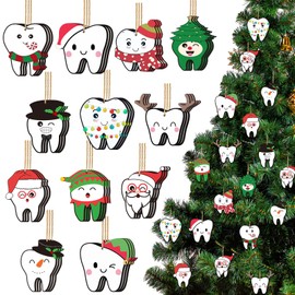 Vercraft 36 Pcs Tooth Christmas Ornaments CNA Week Gifts Cute Wooden Dentist Teeth Hanging Ornaments Christmas Tree Decorations Funny Teeth Wood Sign for Xmas Tree Dentist Dental Assistant Home Decor