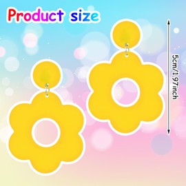 Acrylic Flower Earrings 70s 80s Flower Earrings for Women Retro Flower Drop Earrings Daisy Earrings Cute Floral Earrings Dangle Hollow Flower Earrings Valentien's Day Gift for Women Girls (Yellow)