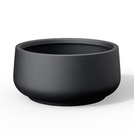 Kante 13.4" Dia Round Curvy Concrete Planter, Large Plant Pots with Drainage Hole and Rubber Plug for Indoor Outdoor Plants, Flower Pot for Home Garden Patio Porch, Black