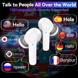 HALCONTORNO B11 Instant Translator Earbuds - 138 Language Voice Translation Device Two Way, Translating Earbuds Real Time, Audífonos Traductor de Voz Instantáneos de Idiomas Español Ingles (White)