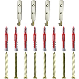 4-Piece Two-Hole Gold Hooks with 8 Expansion Tubes with Screws, Mini Wall Hooks, Hanging Kit, Heavy-Duty Picture Hooks for Offices, Kitchens and Hallways
