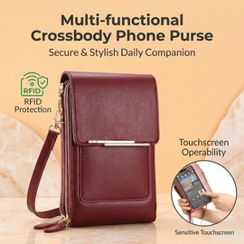 Touchscreen Phone Crossbody Wallet Women,Anti-Theft Leather Messenger Bag,RFID Block PU Leather Light Crossbody Bag Women