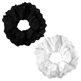 QFGasre White Lace Scrunchies for Women Large Elastic Hair Ties Ropes Lace Double Layer Fancy Satin Hair Ties Ponytail Holder Hairs Accessories for All Hairs Types and Textures