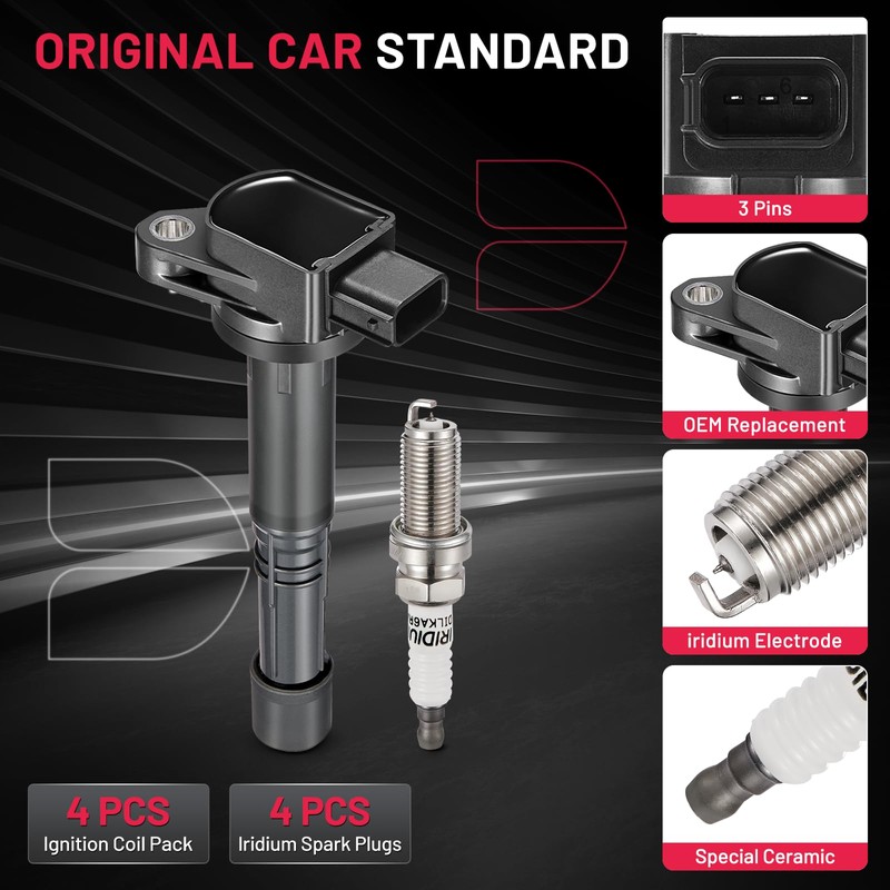 BDFHYK Ignition Coil Pack and Iridium Spark Plugs Compatible with