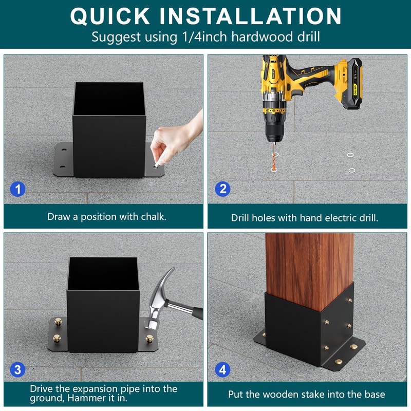 SPACEEUP 6x6 Post Base 8 Pcs, Inner Size 5.6"x5.6" Deck
