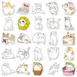 Pack of 50 Cats Stickers Car Laptop Phone Guitar Skateboard Motorcycle Bicycle Cat Stickers Set Vinyl Waterproof Aesthetic Stickers for Teenagers Children Adults