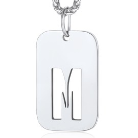 M Necklace for Men Stainless Steel Mens Pendant Necklace Engraved Dog Tag Chains for Men Name Necklace