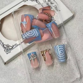 Uas Postizas Cortas Estilo Francs Con Diseo De Remolino, Diamantes De Imitacin Dorados 3D, Reutilizables, Con Dijes Plateados Brillantes. 24 Unidades.