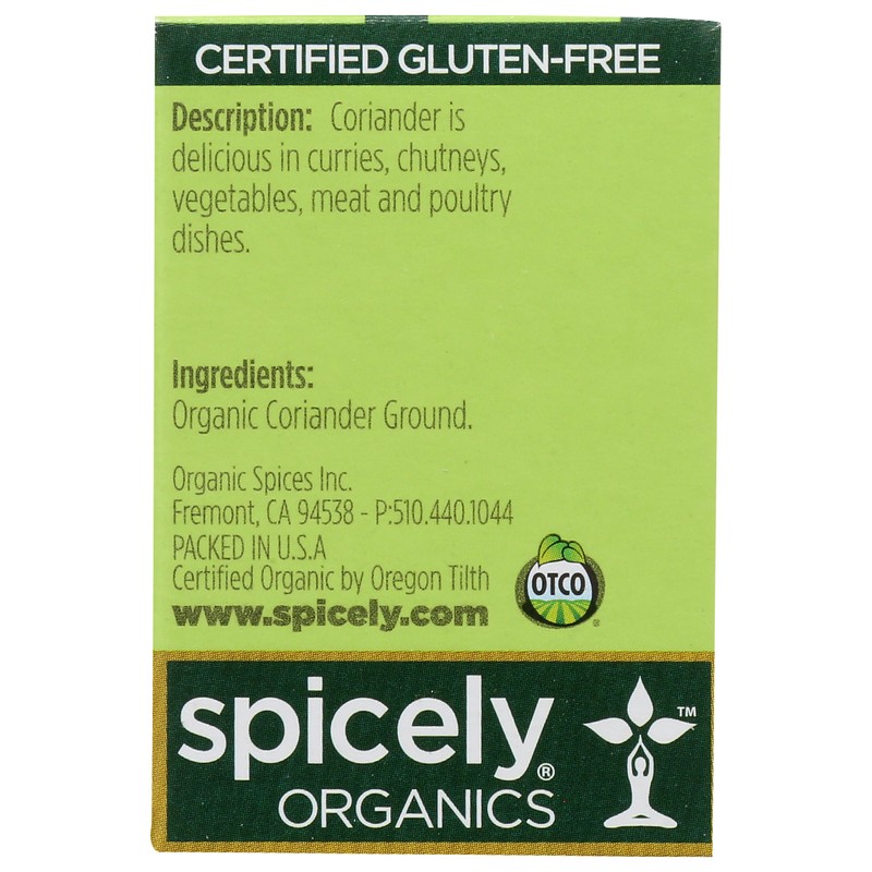 Spicely Organic Coriander Powder 0.45 Ounce ecoBox Certified Gluten Free