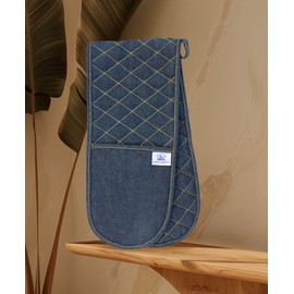 Sterling Sports®DOUBLE OVEN GLOVES MITT 100% COTTON FLORAL NOVELTY KITCHEN COOKING New Range (Denim Gloves)