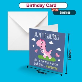 Papa Prints® Auntie Birthday Card Awesome Auntiesaurus Aunty Birthday Cards for Women (145 x 150 mm) Aunty Mothers Day Card from Kids with white envelope Auntie Gifts from Nephew or Niece