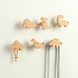 WONQEXZ Wall Hook,Child Baby Nursery Wood Wall Hook,Natural Dinosaur Coat Hooks,Wooden Hooks,Children Wall Mounted Hook,Set of 6