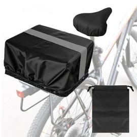 Black Oxford Fabric Bicycle Basket Rain Cover, Waterproof Bicycle Basket Cover Back, Washable Bicycle Seat Protection, Bicycle Basket Rain Cover with Reflective Strips, Drawstring Bag for On the Go