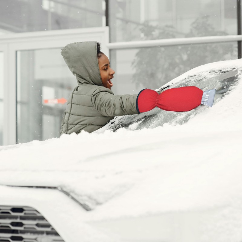 Ice Scraper with Gloves Thick Wool Gloves and Plastic Windshield