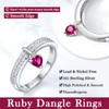 RANDES Red Ruby Dangle Ring 925 Sterling Silver Heart Shaped