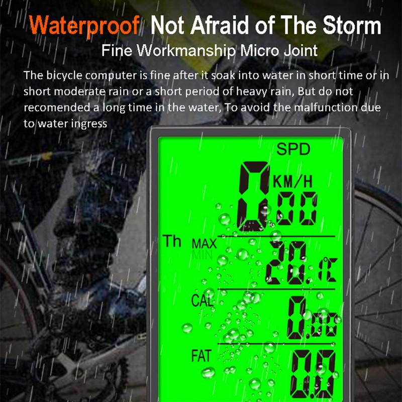 Bike Computer Wireless Bike Speedometer Water Resistant 3in LCD Screen