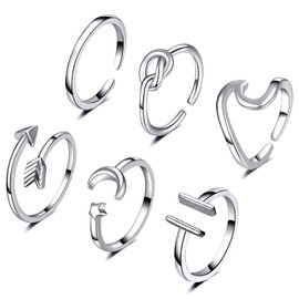 KAERUN 6PCS Adjustable Stackable Rings for Women, 14K Gold Plated Knuckle Stacking Rings,Arrow Knot Wave Simple Thumb Open Rings Set