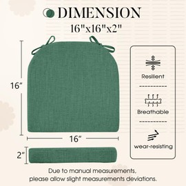 Basic Beyond Chair Cushions for Dining Chairs 6 Pack, Kitchen Chair Cushions with Ties and Non Slip Backing, 16 x 16 inches Chair Pads for Dining Chairs(Forest Green)