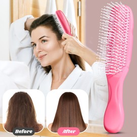 Hair Brush, Wet Dry Datangling Hair Brushes for Women Men with Frizzy Curly Thick Hair, Double Length Bristles for Deep Brush and Massage Scalp, Lightweight, Travel Hairbrushes (Pink)