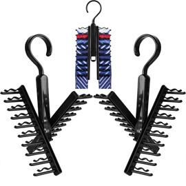 2 PCS Tie Rack Hold 20 Ties Rotate to Open/Close Tie Organizer with Non-Slip Clips Tie Holder with 360° Swivel Hook Space Saving Tie Rack Hanger