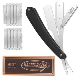 Straight Razors For Men - Black Wooden Handle - Professional Barber Grade with 10 Straight Edge Blades - Stainless Steel shavette - straight razor kit & beard trimmer - For Men Gift & Groom
