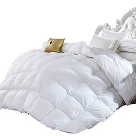 Grandeur Linen's California (Cal) King Size Luxurious 1200 Thread Count Goose Down Alternative Comforter, 100% Egyptian Cotton Cover, Solid White Color, 750 Fill Power, 50 Oz Fill Weight