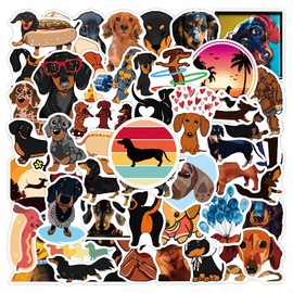 Cute Dachshund Stickers for Laptop(50 Pcs),Gift for Kids Teens Adults Girl,Animal Waterproof Stickers for Water Bottle,Vinyl Stickers for Scrapbook,Journal,Dairy,Skateboard