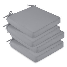downluxe Waterproof Outdoor Chair Cushions Set of 4, 19" x 19" x 3" Patio Chair Cushion with Non-Slip Ties & Handle, Square Outdoor Cushion for Patio Furniture with Removable Cover, Light Grey