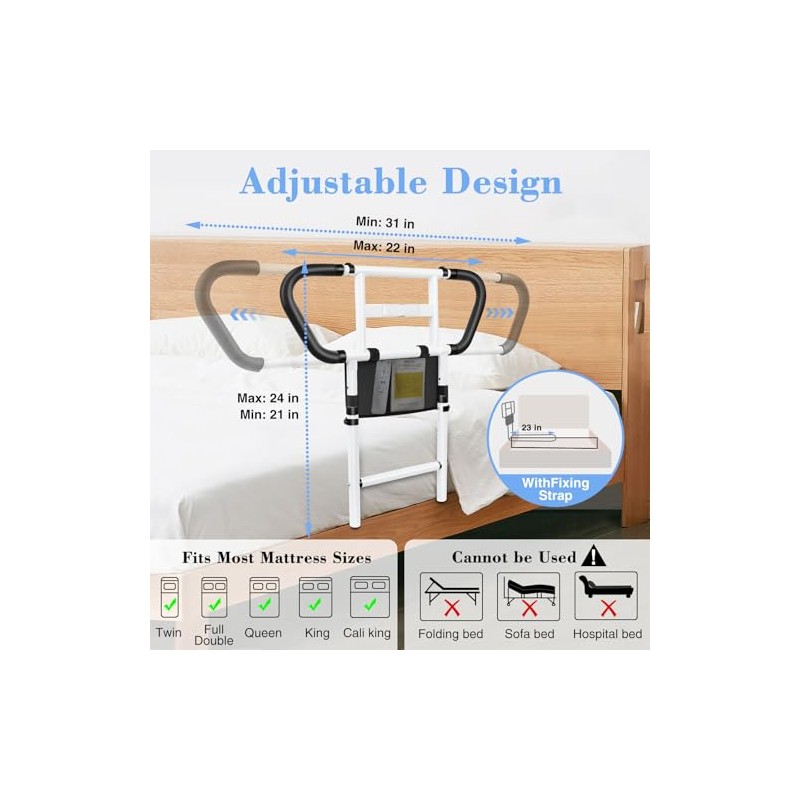 Bed Rails for Elderly Adults Safety: Adjustable Bedside Assist Rails