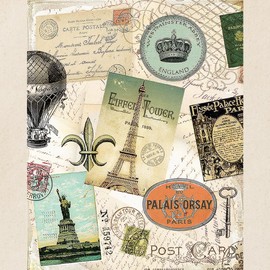 CafePress Vintage Travel Collage Tote Bag Natural Canvas Tote Bag, Reusable Shopping Bag