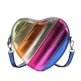 Rainbow Patchwork Heart-Shaped Shoulder Crossbody Bag