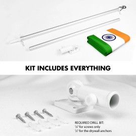 G128 Flag Pole 6FT Silver Tangle Free & India Indian Flag 3x5 Ft Combo Printed 150D