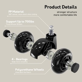 Lavimiya Office Chair Wheels, 2.5 inch Dual Rubber Replacement Office Chair Casters Wheels for Hardwood Floors Carpet, Heavy Duty Roller Wheels for Office Desk Gaming Computer Chair Set of 5 Black