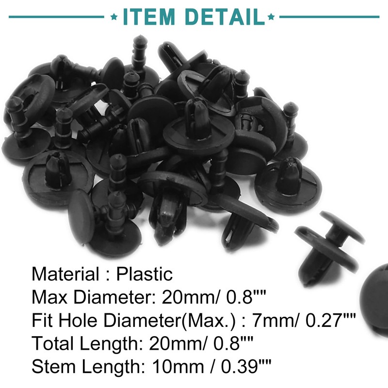 ACROPIX 7mm Hole Universal Push Fasteners Rivets Fender Clips Black