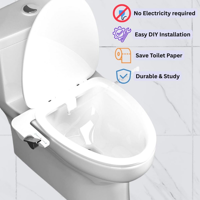 Ultra-Thin Bidet Attachment for Toilet with Non-Electric Self-Cleaning Water Pressure
