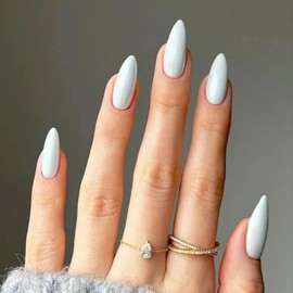 White False Nails - Long Press on Nails Almond - 24Pcs Milky White Press on Nails Long Glossy - Full Cover Fake nails Almond Stiletto for Women Girls DIY Nail Art